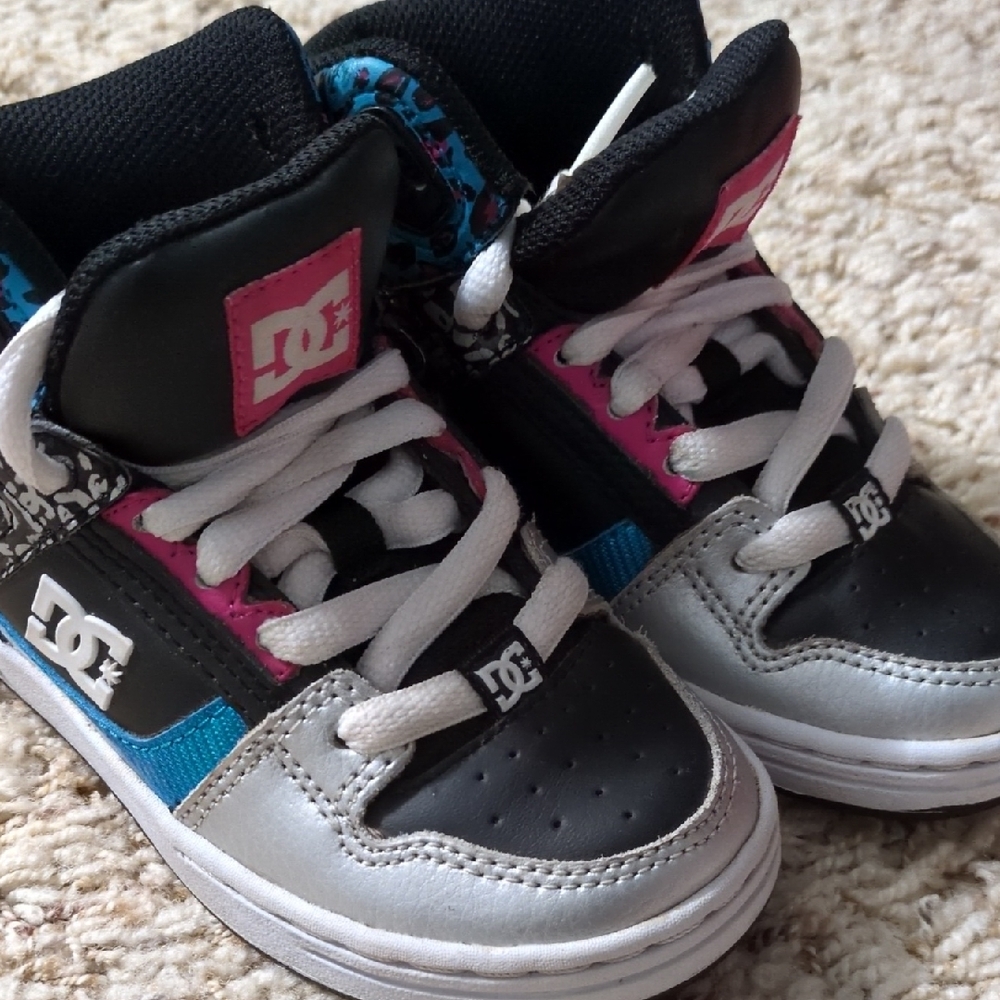 DC Kids' Black, Pink, and Blue Sneakers
